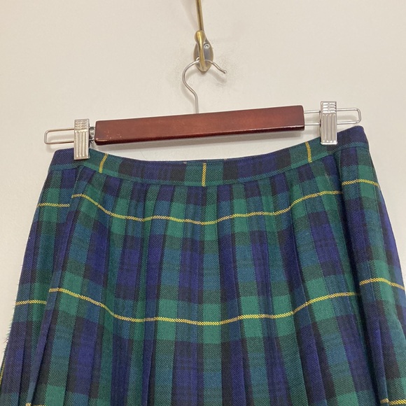 Vintage Kilt Womens XS Gordon Tartan Plaid Blue Green Wool Pleated Midi Skirt - Picture 4 of 9